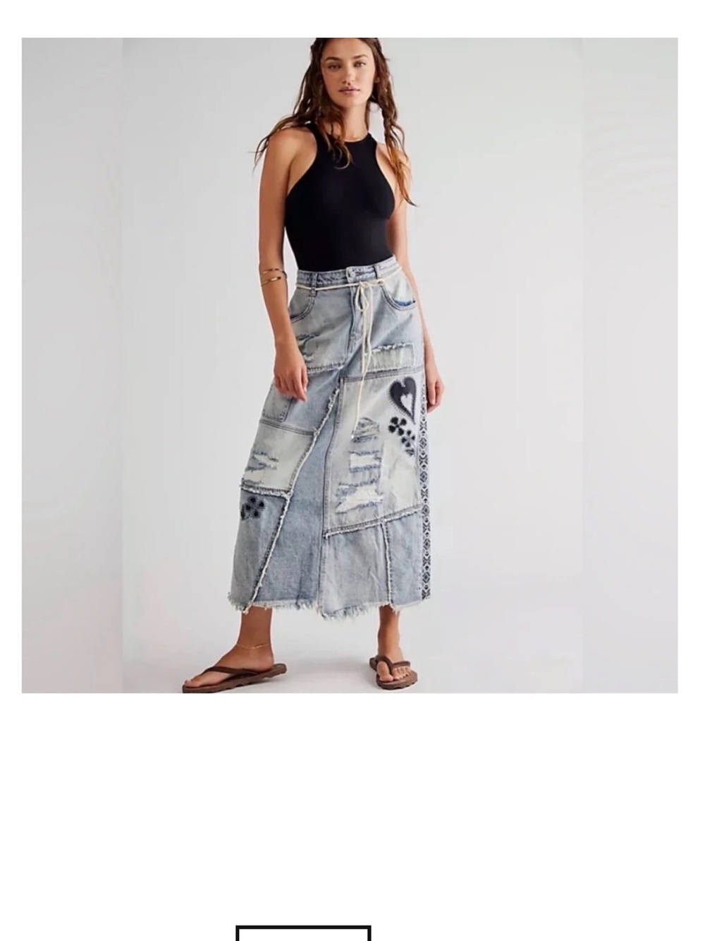 We The Free Distressed Patchwork Denim Maxi Skirt - Light Wash